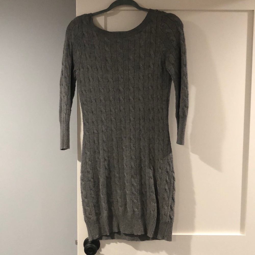 Cable knit grey sweater dress. Cashmere/wool blend